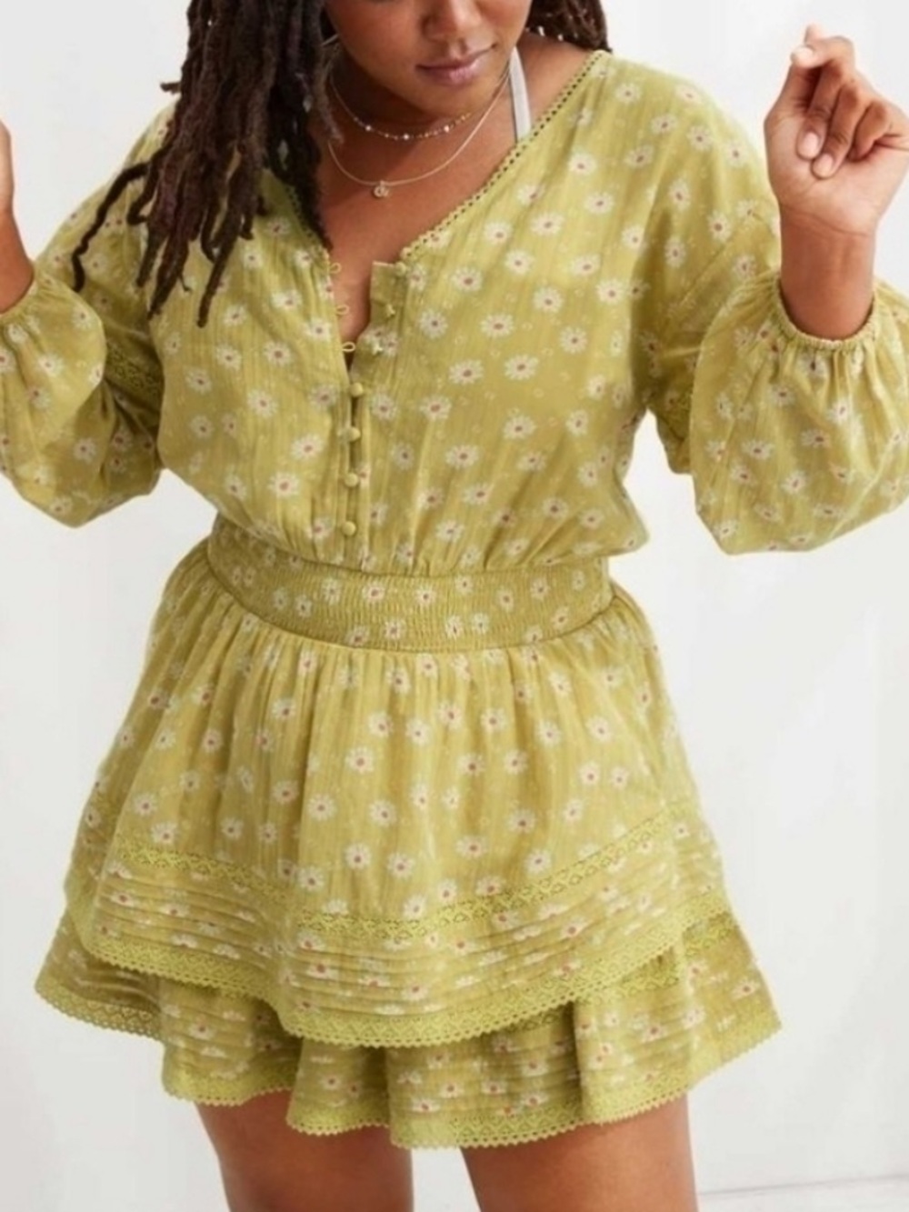 NWT Aerie Rock 'n' Ruffle Floral Mini Dress Green Size L